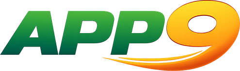 app 9 logo on dark neon header